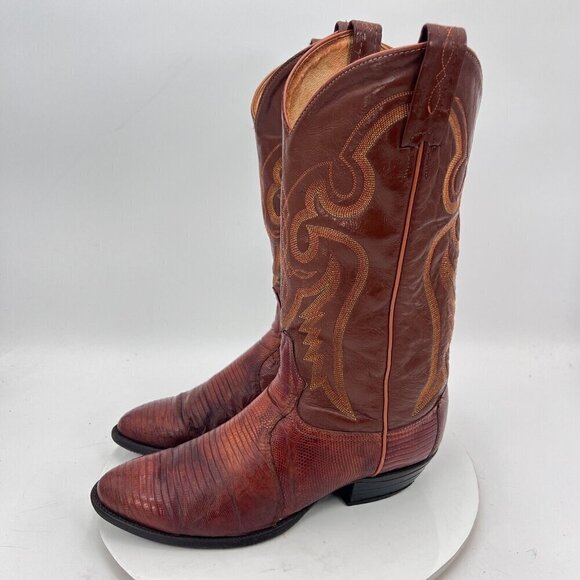 Tony Lama Men Size 8.5D 8540 Brown Cognac Exotic Lizard Leather Cowboy Boot - Picture 1 of 16